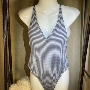 Aerie Blue and White Striped One Piece Swimsuit